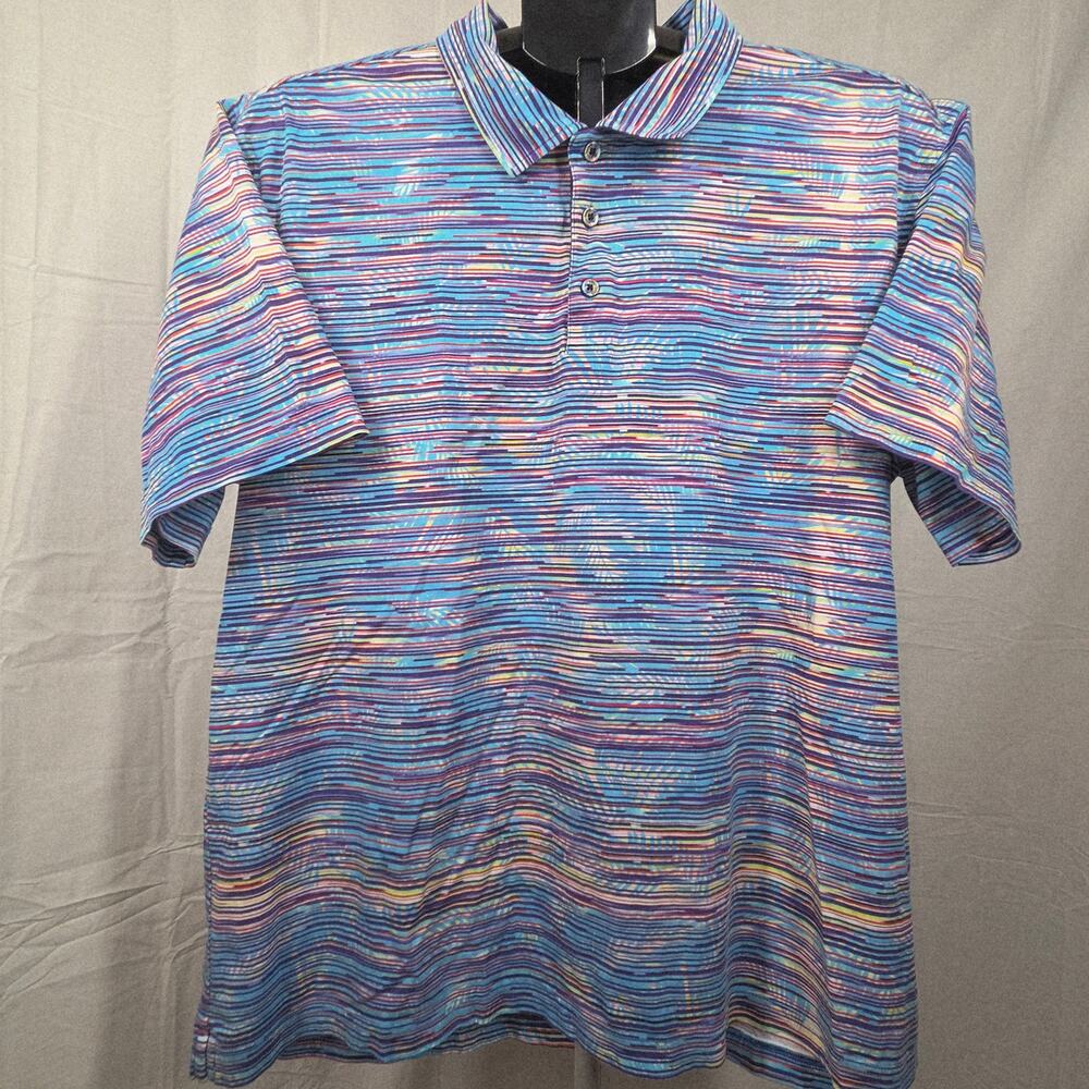 Bugatchi Polo Shirt Mens Large Blue Multicolor Striped Golf Casual Stretch - Picture 2 of 10